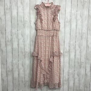 Lulu's Evalina White Floral Mock Neck Ruffle Smocked Cottage Fairy Midi Dress